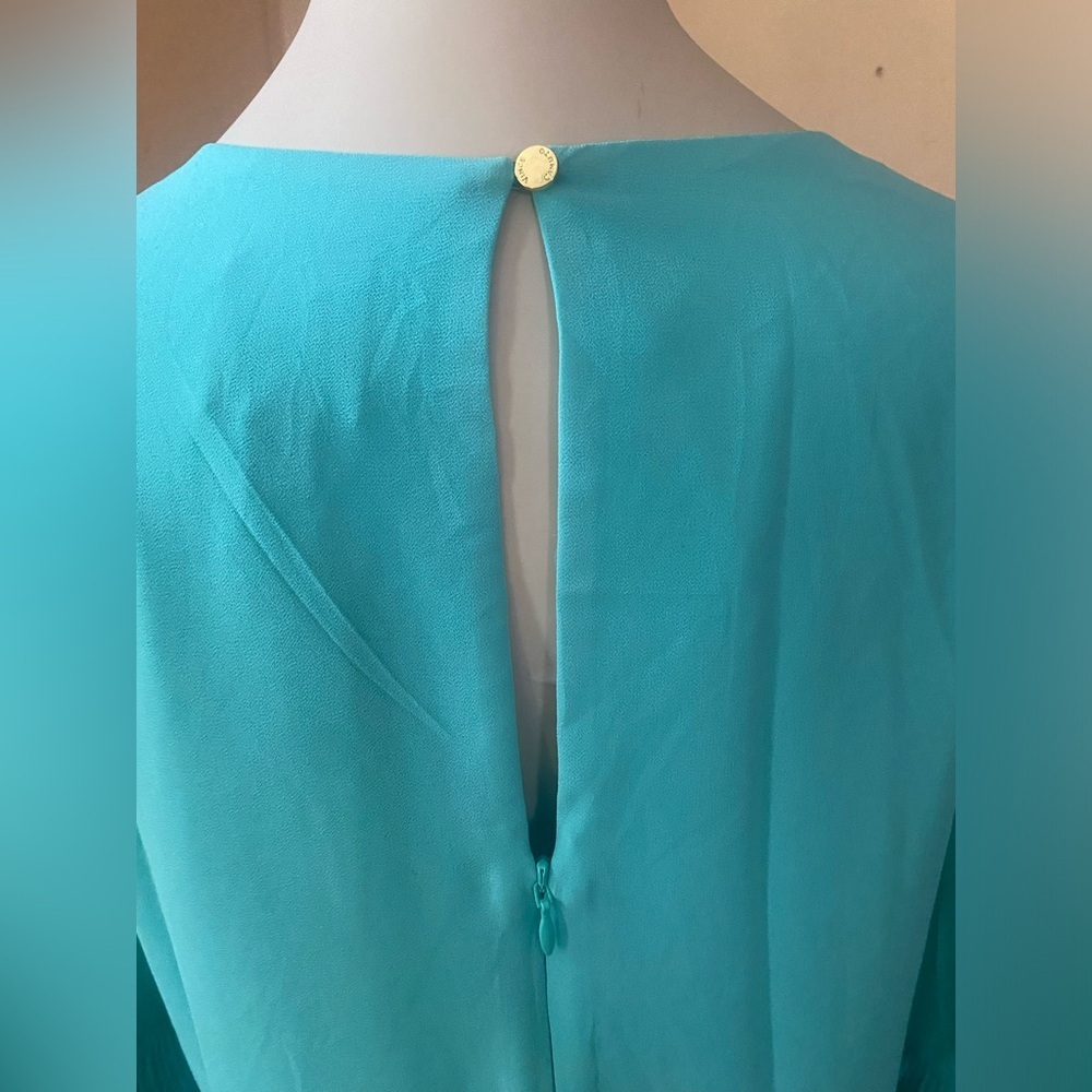 Vince Camuto Blue Sheath Dress with Bell Sleeves Wedding Guest - Picture 4 of 13